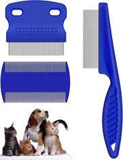 Set di 3 Pettini in Acciaio Inossidabile per la Pulizia dei Peli degli Animali di Compagnia - Pettine con Denti in Metallo Sicuro per la Rimozione Effettiva di Zecche e Pulci