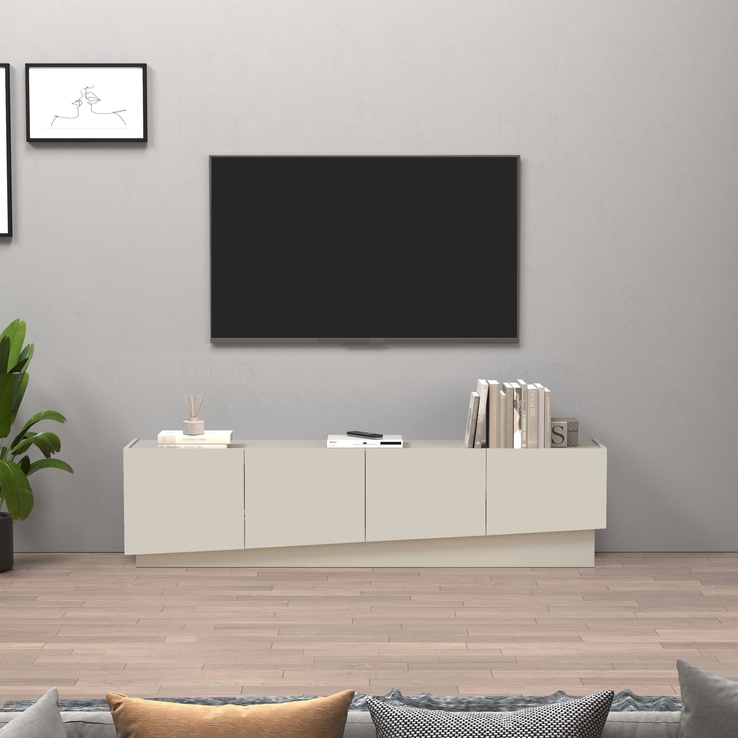 Mobile porta TV Vela con 4 ante colore cashmere 180x35x45,4 cm
