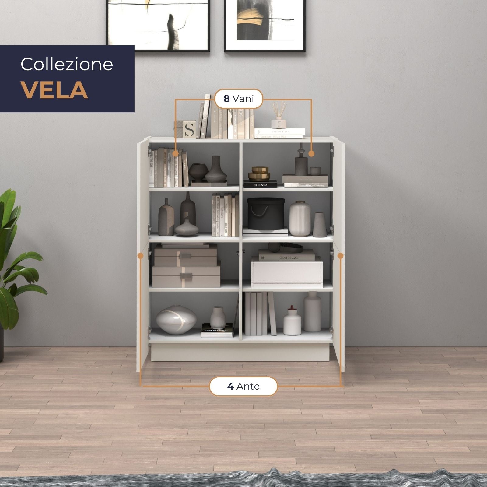 Credenza Vela con 4 ante colore cashmere 100x35x120,4 cm