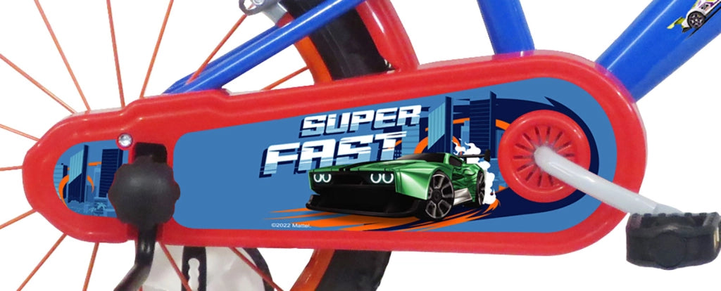 Bicicletta per Bambini 16" Hot Wheels Freni Caliper e Stabilizzatori in Acciaio Hi-Ten Blu e Rosso