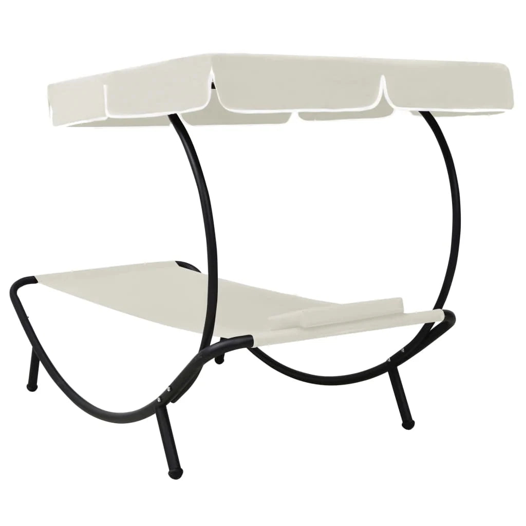 Lettino prendisole sedia a sdraio lettino prendisole letto da giardino mobili da esterno per patio con baldacchino e cuscino bianco crema 02_0012276