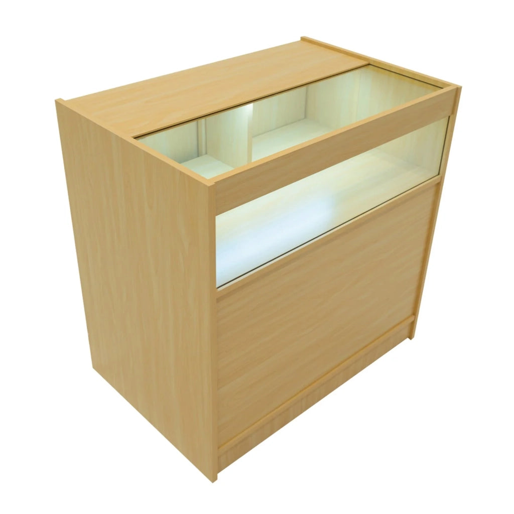 Bancone LED Acero B900 con Vetrina, Ante Scorrevoli e Ripiani – Bloccabile