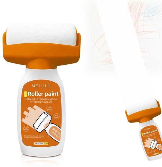Pittura per pareti Bianca 500 g - 2-in-1 Rullo per pittura pareti - Pittura per riparazione - Riparazione pareti - Macchie/Croste - Pittura a base di resina sintetica