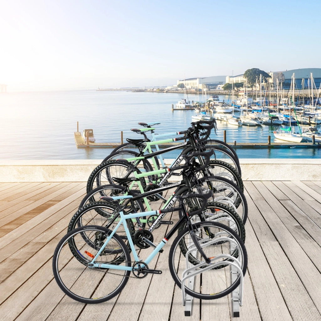 Rastrelliera in telaio d'acciaio per biciclette, Portabiciclette parcheggio per 6 bici Argento-Ciclismo