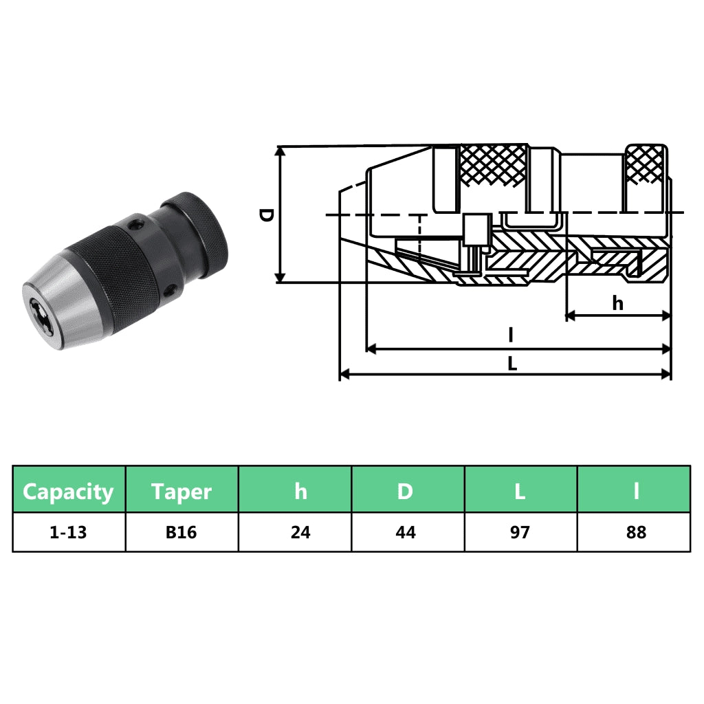 Mandrino per Trapano a Rilascio Rapido MT2-B16 Serraggio 13 mm CFW2782745