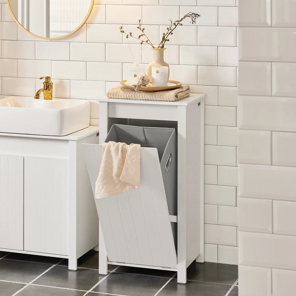 Mobile Porta Biancheria Per Bagno Mobile Lavanderia Con Sacco Portabiancheria Pieghevole Bianco 45x35x85,5cm BZR100-W SoBuy
