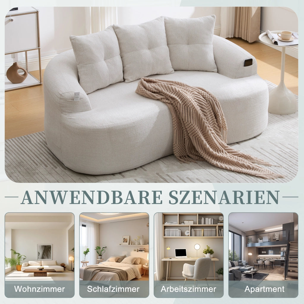 divano a 2 posti con schiuma e molle insacchettate; senza montaggio; in ciniglia beige; 164 Ã— 92 Ã— 60 cm