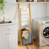 Mobile per Bagno in Bambù con Portasciugamani a 3 Barre e Cesto per Biancheria Sporca Estraibile da 48 L, Grigio