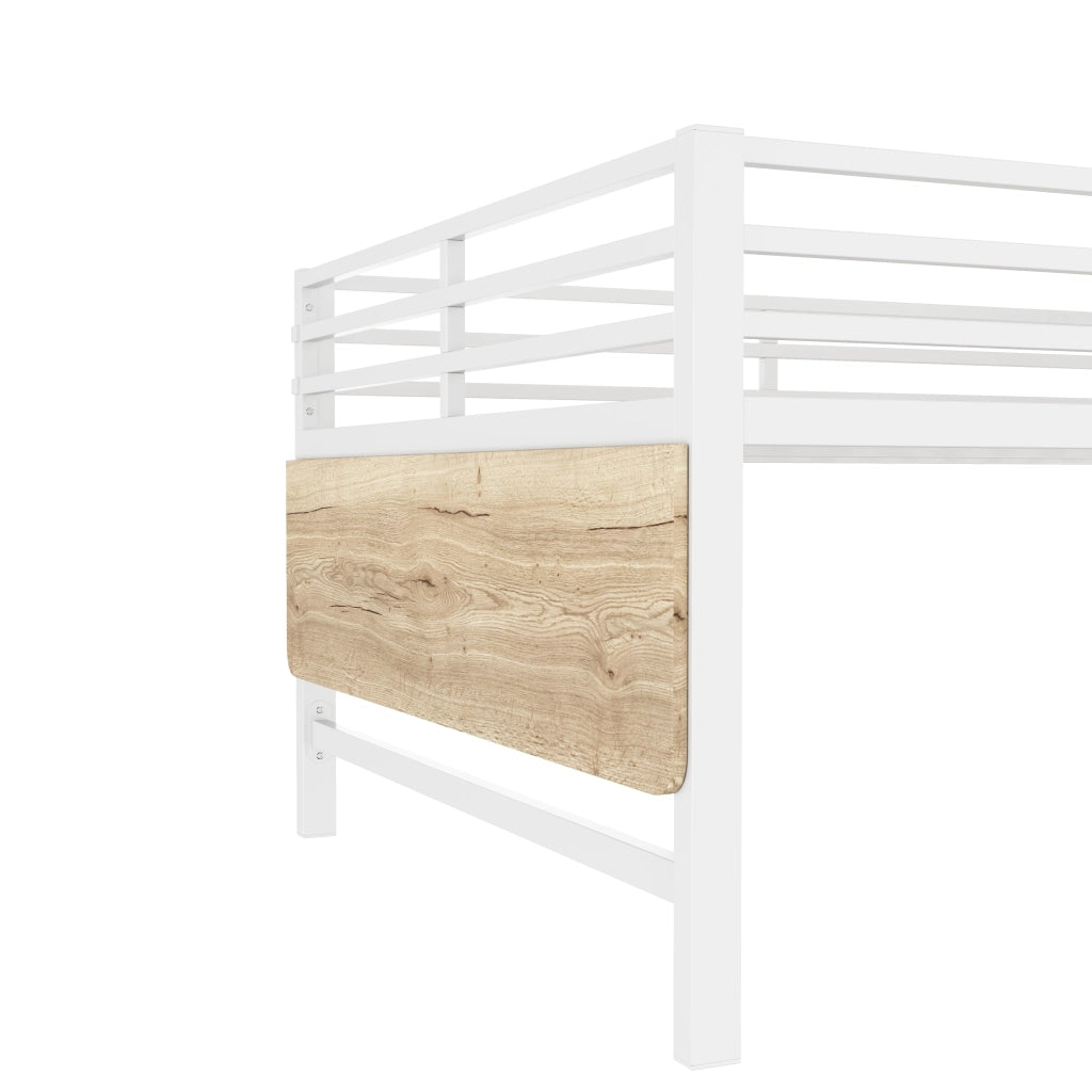 Letto a soppalco 140 × 200 cm con scrivania pieghevole, LED, sponde e scala, senza materasso, bianco