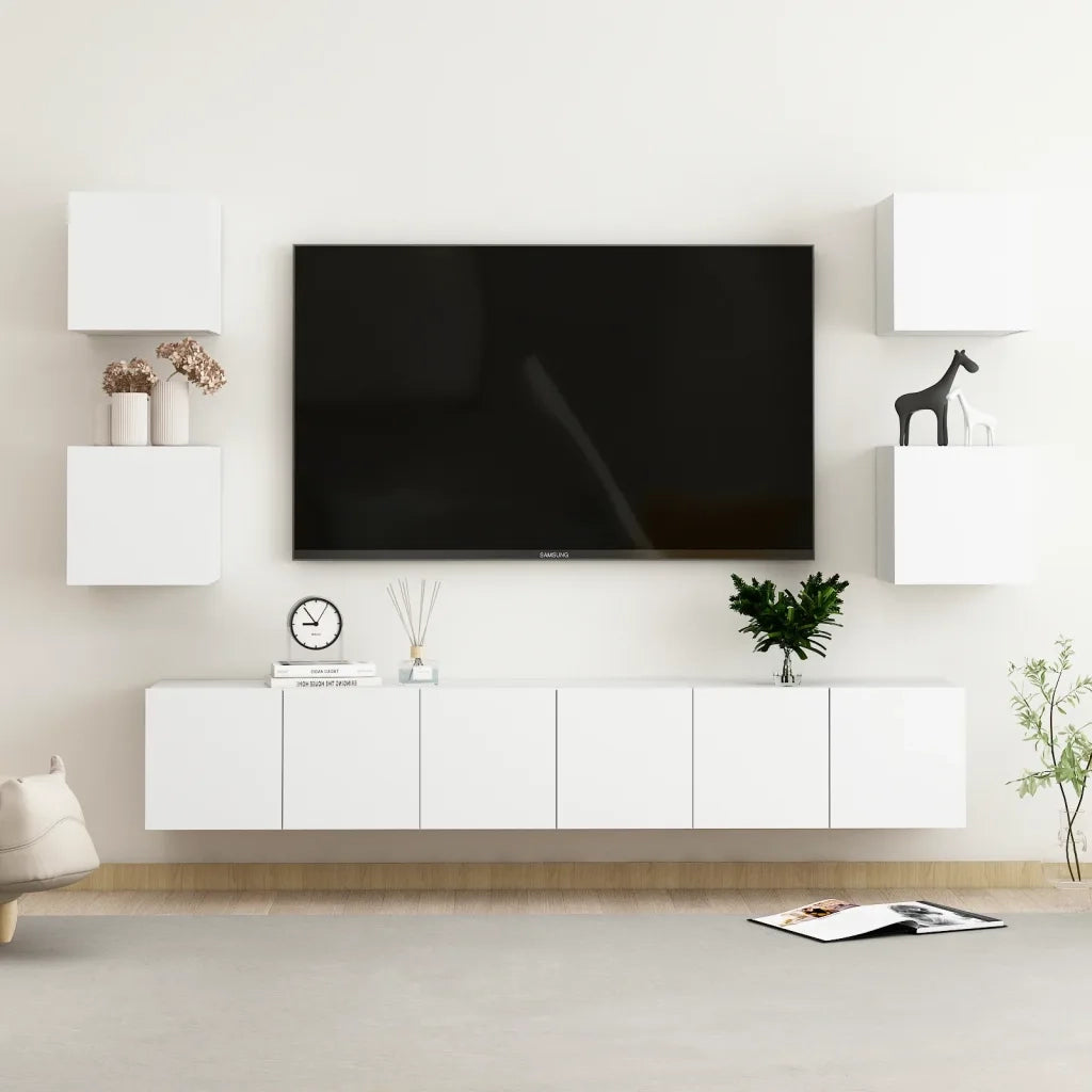Set di Mobili Porta TV 7 pz Bianco in Legno Multistrato 3078661