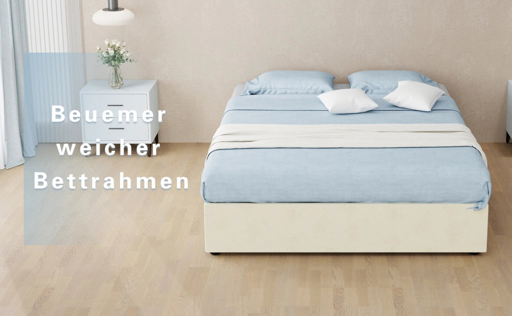 Rete letto matrimoniale 140x200 cm in tessuto e metallo, beige