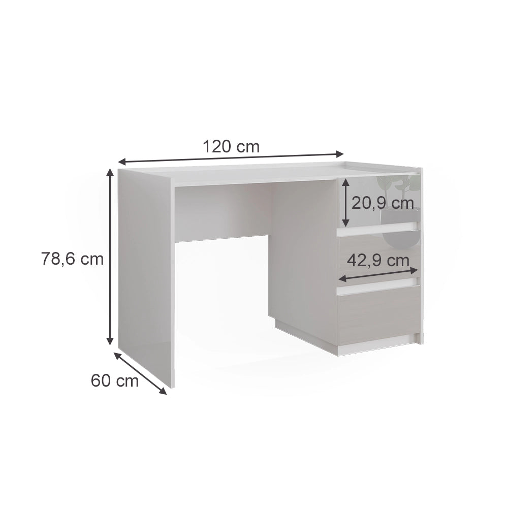 Vicco Tavolo da toilette Bianco lucido 120 cm con 3 cassetti