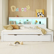 Divano letto estraibile con luci ambiente, presa USB e vano laterale, bianco