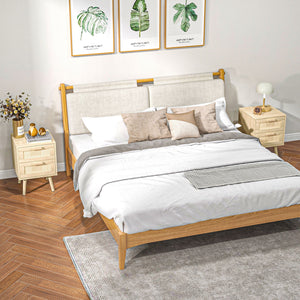 Set 2 Comodini con 2 Cassetti 40x40x56 cm in Legno e Rattan Naturale