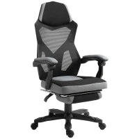 Vinsetto Sedia da Ufficio Ergonomica con Schienale Reclinabile, Poggiapiedi Retrattile, Altezza Regolabile, Grigio