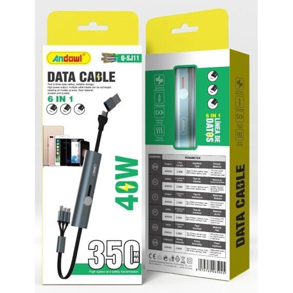 Trade Shop - Cavo Di Ricarica Trasferimento Dati 6 In 1 Da Usb A Micro Usb/lightning/type-c 40w Q-sj11 -