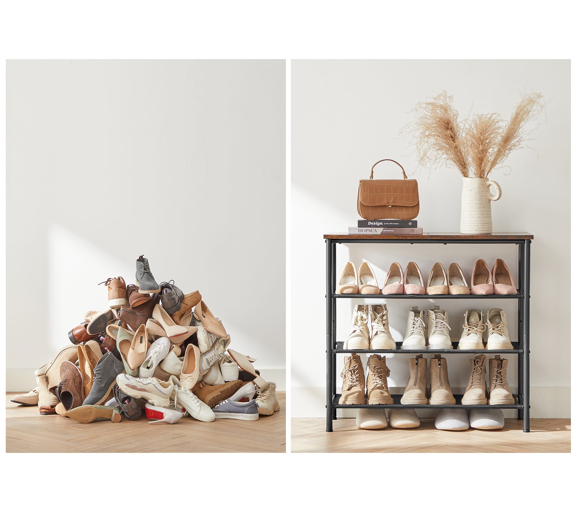 Valora SCARPIERA salvaspazio in acciaio effetto industriale x3