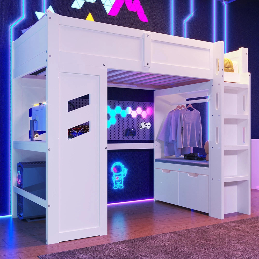 Letto gaming - Xylo - 90x200 cm LED con USB-C bianco