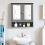 Armadietto Bagno a Parete, Mobiletto Pensile in Legno con 2 Ante di Specchio, 3 Ripiani di Stoccaggio, 3 Colori Disponibili, 56x13x58cm