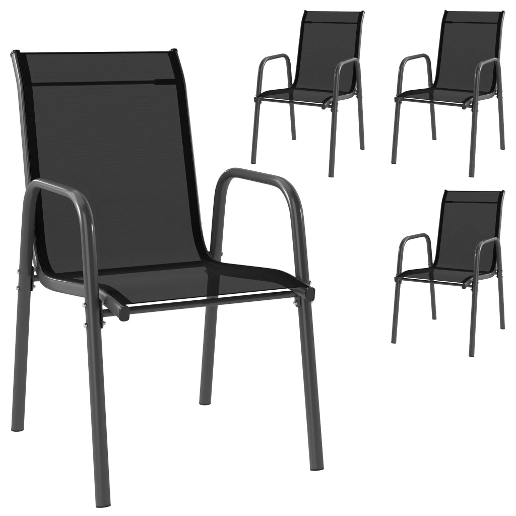 Set 4 Sedie Impilabili e Traspiranti 51x69x87 cm con Braccioli e Schienale Alto in Metallo e Poliestere Nero