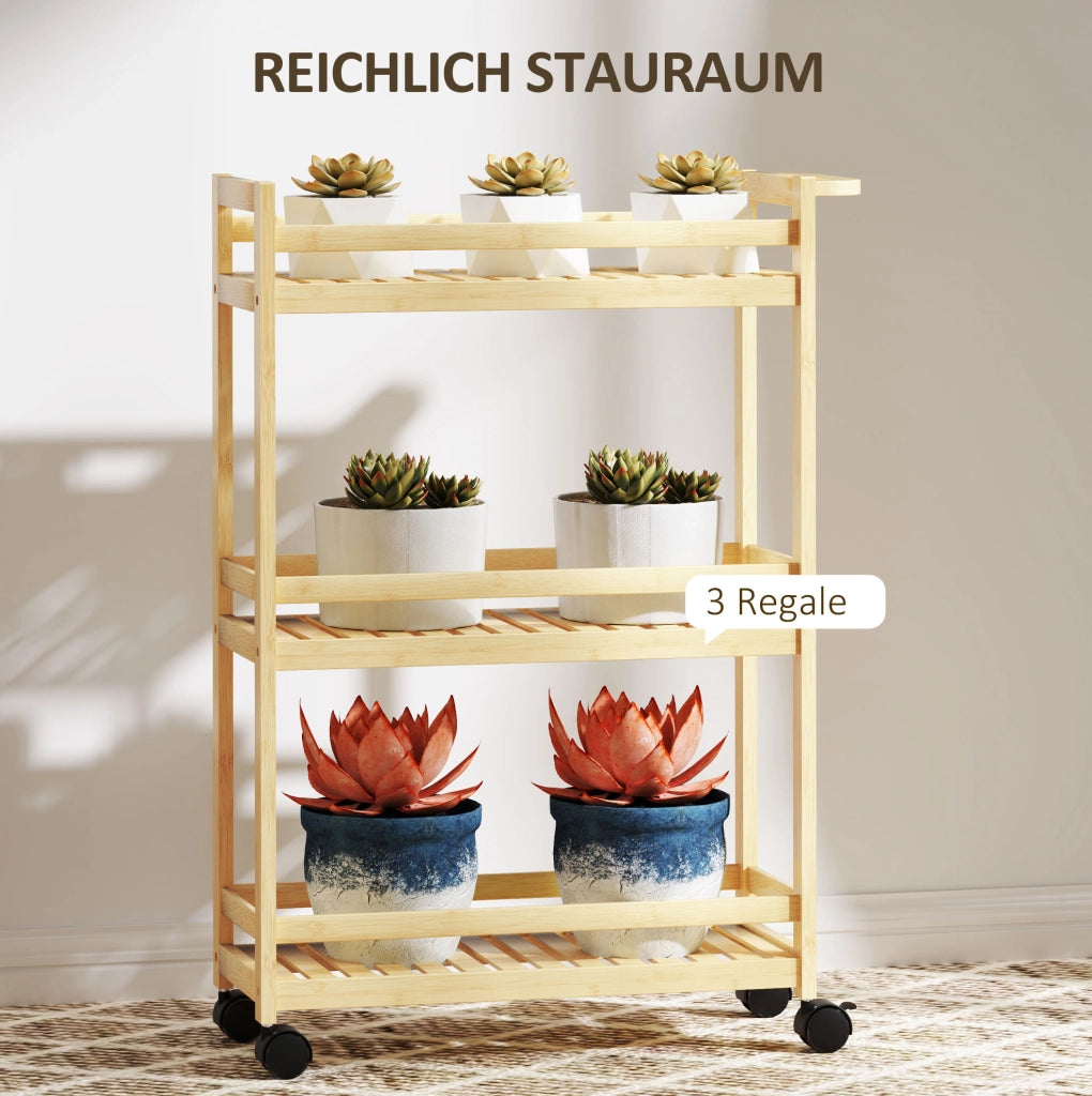 Carrello da cucina 55x20x75 cm naturale – 3 livelli, con ruote