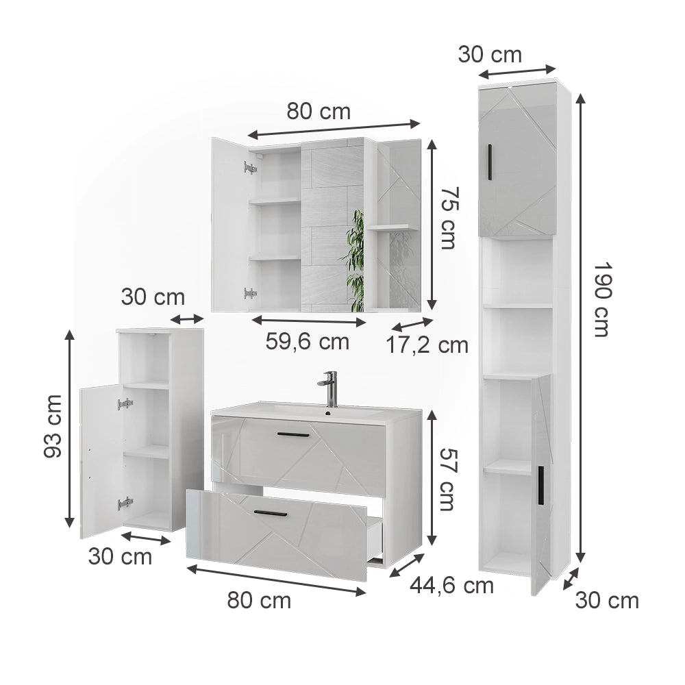Vicco Set di mobili da bagno Bianco/bianco lucido 5 parti