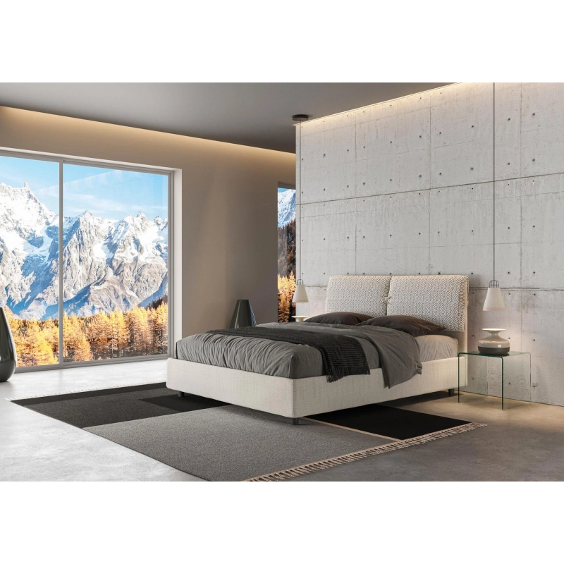Letto imbottito Matrimoniale 160x210 cm tessuto Agata Mados - Con rete,Bianco/Bianco