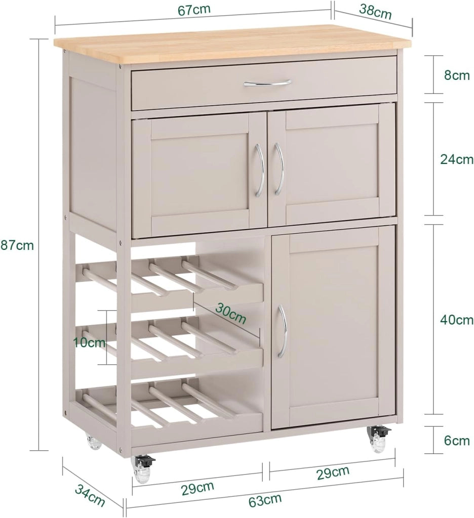 Mobile Cucina Salvaspazio con Ruote, Carrello Cucina con Ruote, Mobiletto Cucina con Cassetti e Portabottiglie, Mobiletto Credenza Cucina per Cucina o Sala da Pranzo, Cachi 67x38x86cm FKW45-KA