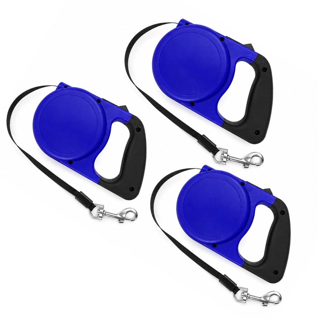 Set 3 Guinzagli Estensibili per Cani con Sistema Retrattile e Pulsante di Blocco – Disponibile da 5 m fino a 20 kg o da 8 m fino a 30 kg  Blu - 5Metri-20Kg