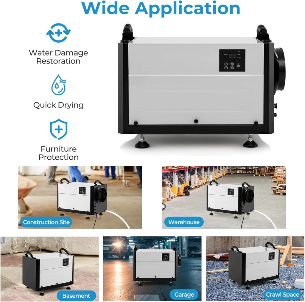 Deumidificatore Elettrico 58,5 L/Giorno, 357 m³/H, Deumidificatore Professionale 3 Modalità, Tubo di Scarico, Filtro Rimovibile, per Cantine, Magazzini, Scantinati (Bianco, 52 X 35,5 X 35 CM)