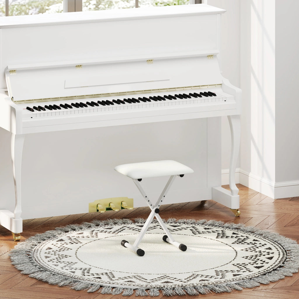 Sgabello da Pianoforte Regolabile in Altezza Pieghevole ¨C zephmum ¨C Bianco 39x29x37-47 cm