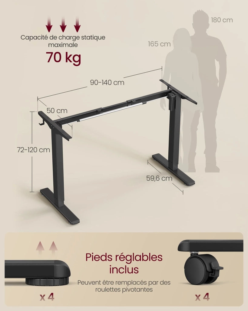 Scrivania regolabile in altezza elettrica struttura per scrivania sit-stand supporto da tavolo senza piano con 2 ganci funzione di memoria 3 altezze acciaio nero 12_0004607