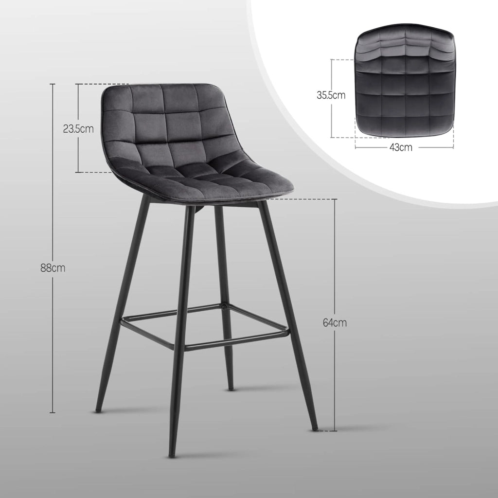 Sgabelli da Bar Stile Industriale Alta Sedia da Cucina Rivestimento in Velluto Grigio Scuro Gambe in Metallo 2 Pezzi