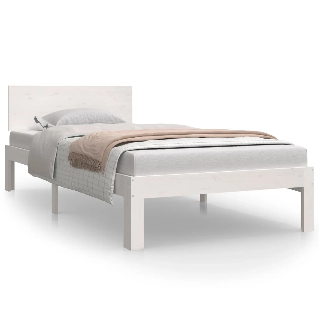 Giroletto-Struttura Letto Bianco in Legno Massello di Pino 90x200 cm 352967