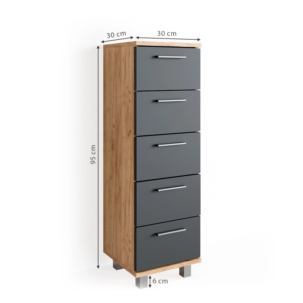 Vicco Cassettiera da bagno Quercia dorata 30 x 95 cm