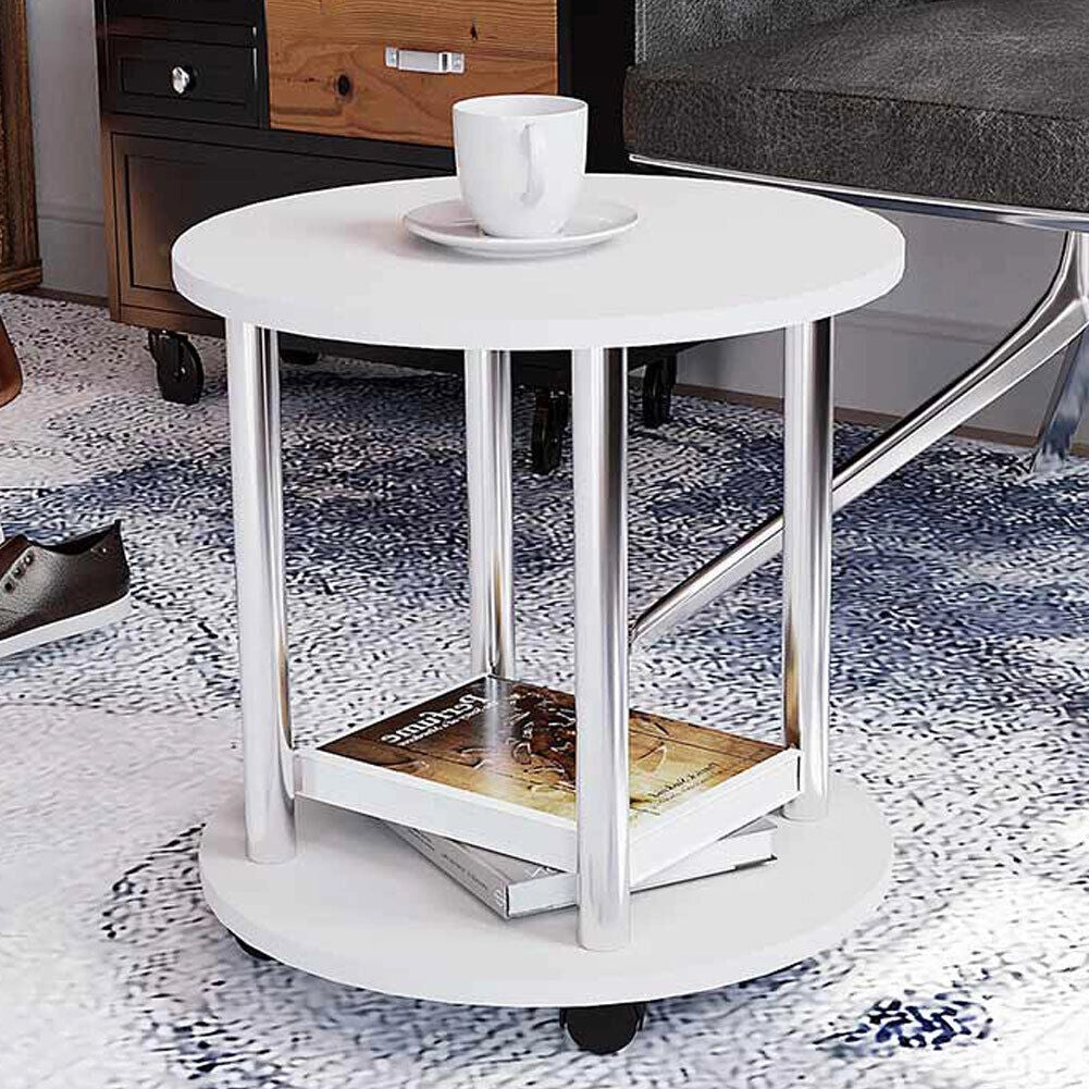 Tavolo Tavolino Salotto con 4 Ruote Carrello Carrellino Legno MDF Bianco