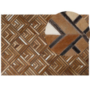 Tappeto in pelle di vacchetta Patchwork in pelle marrone motivo geometrico a rombi 160 x 230 cm
