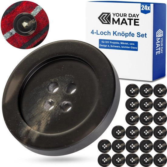 Punti di cucito, 24 pezzi, 4-ga, Ø 25,2 mm, neri, fatti di poliestere, misura 40L, punti di cucito per giacche, cappotti, anoracchi, giacche invernali, DIY punti di cucito, punti di lavaggio, punti di cucito per hobby