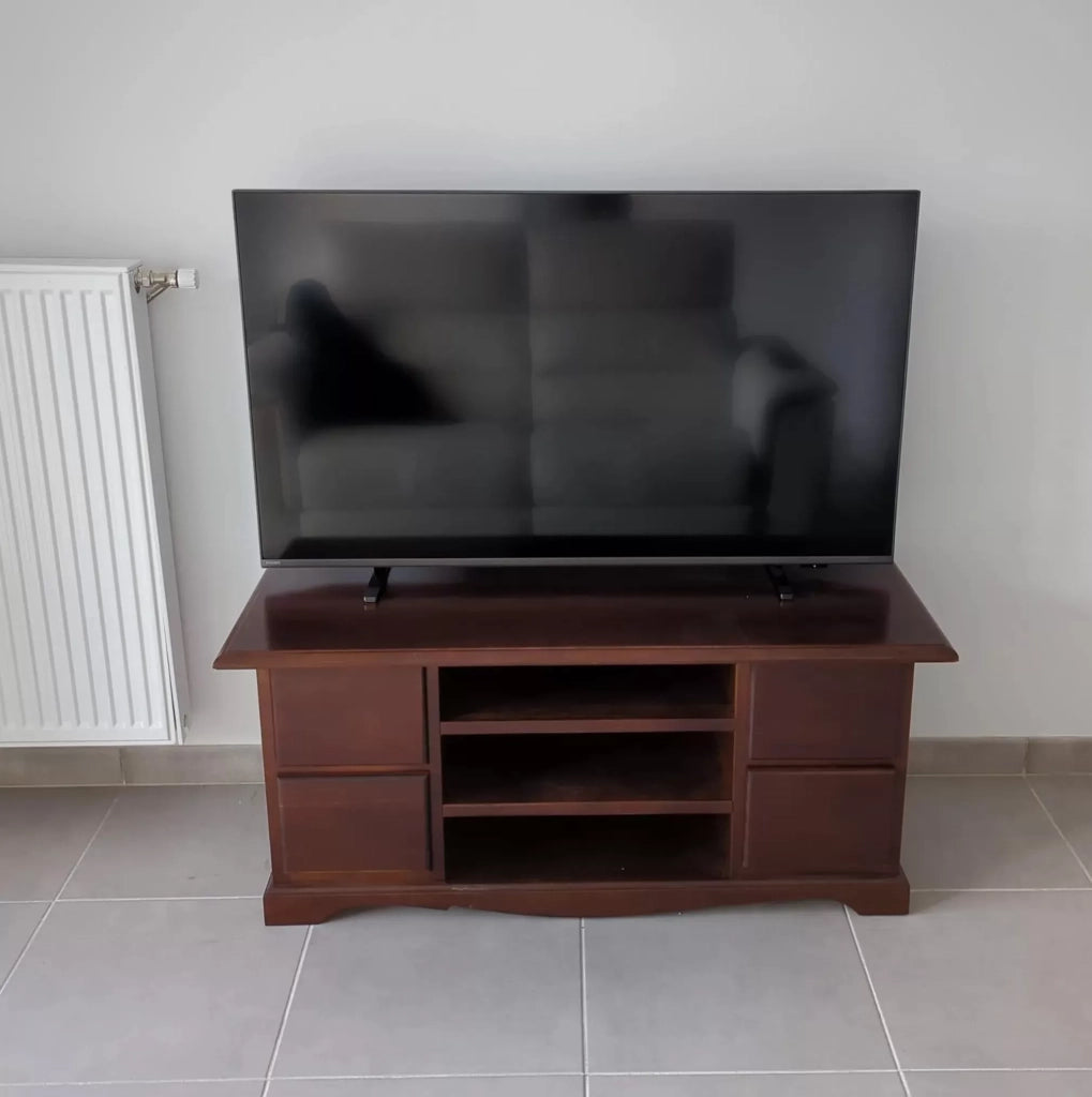 Porta tv in legno arte povera tinta noce l.117 p.49 h.53 (536) - Mobili 2G