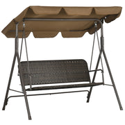 EasyComfort Dondolo da Giardino 3 Posti con Tettuccio Regolabile in Rattan PE e Acciaio, 167x112x153cm