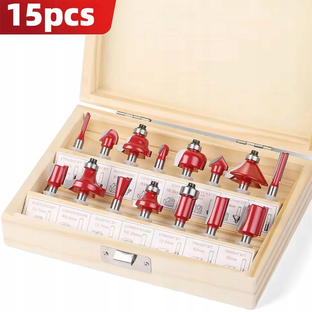 Set Frese per Legno Rosfix WoodCut Pro 15 – 15 Pezzi | Trascinatore 6,35 mm | Alta Qualità, Acciaio e Carburo