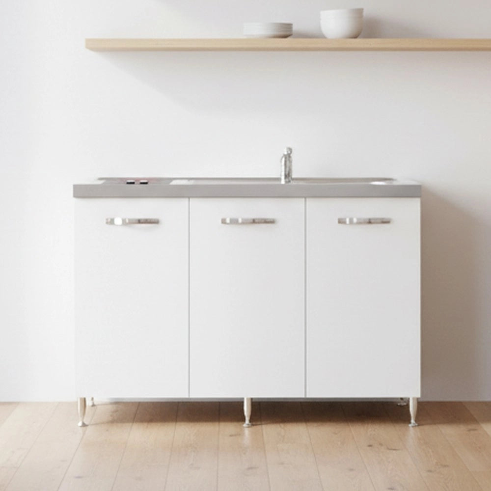 Cucinino Indiano120VT2 bianco frassinato con top inox e piano cottura elettrico
