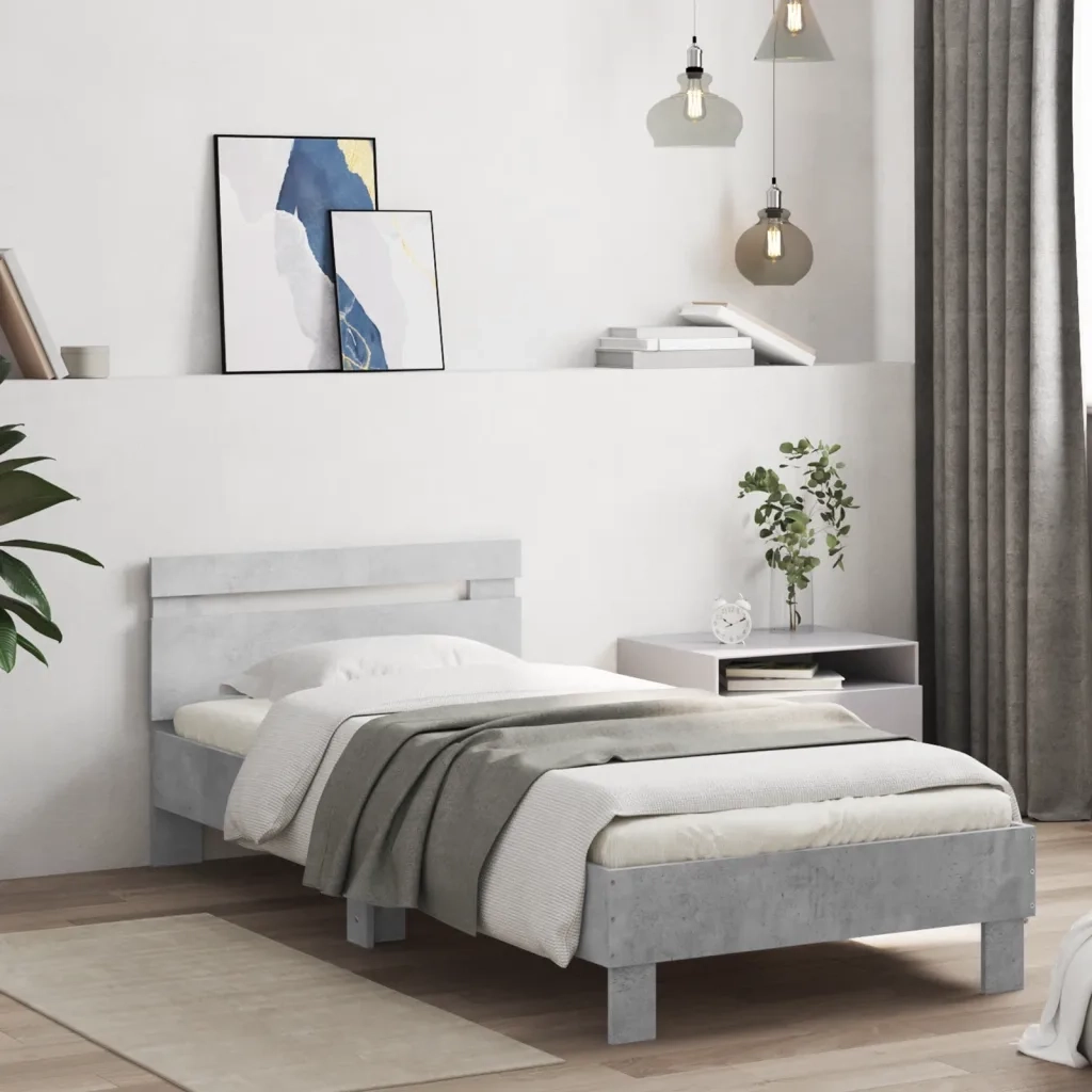 Giroletto con Testiera e LED-Struttura Letto con testiera Grigio Cemento 90x200 cm