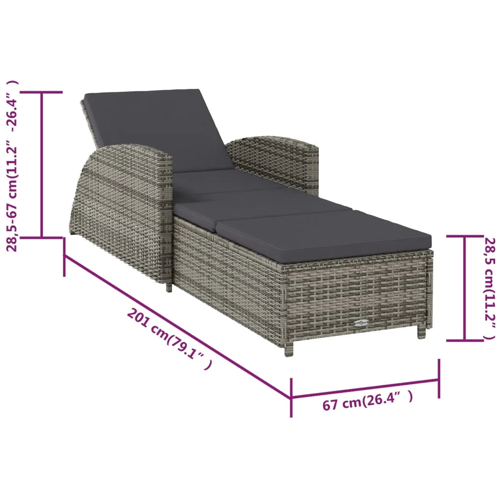 Lettino Prendisole | Sdraio da giardino | Lettino da sole con Cuscino Grigio Scuro Polyrattan Grigio
