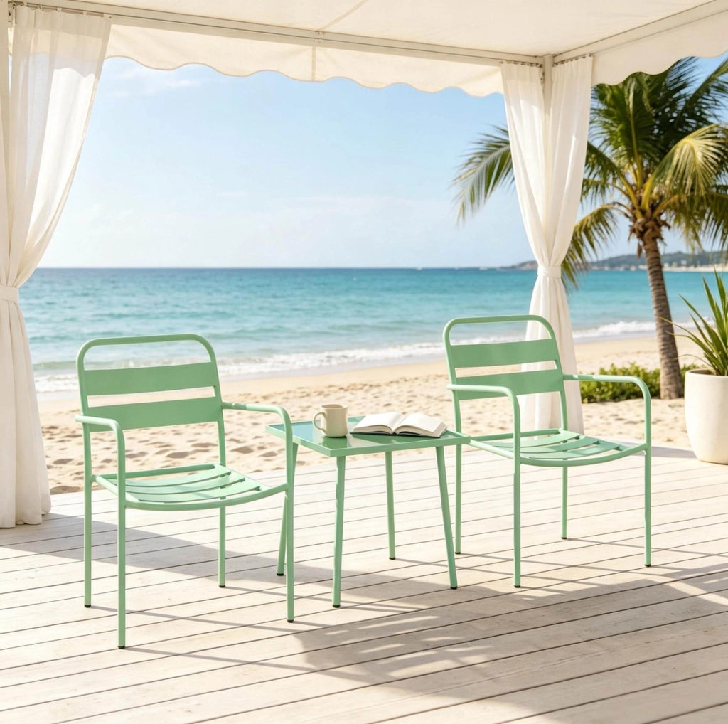Set bistrot da giardino 3 pezzi verde con tavolo 50x50 cm e 2 sedie in acciaio e vetro temperato