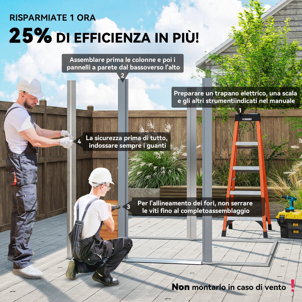 Capanna da Giardino in Acciaio e PP con Prese d'Aria e Base, 197x163x178-200 cm, Marrone