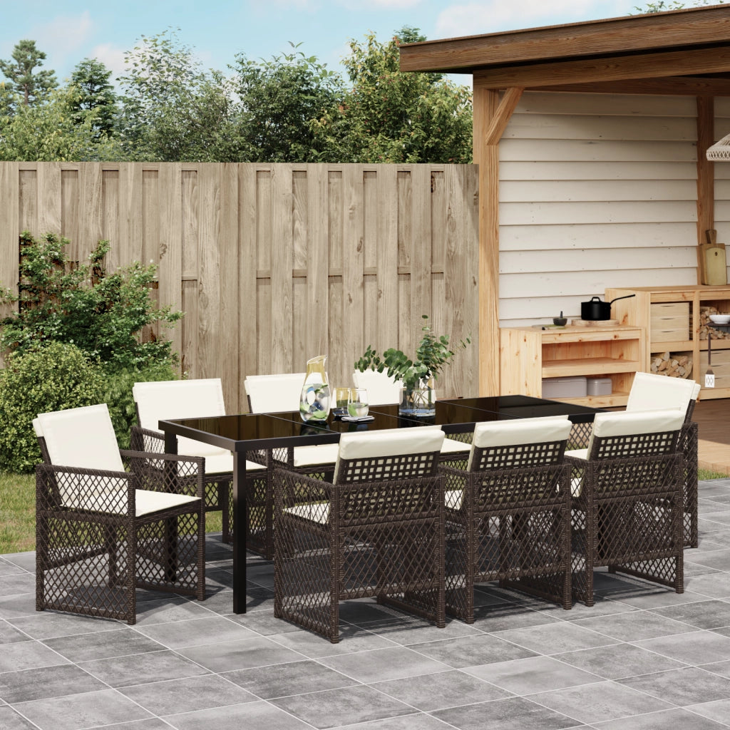Set da pranzo da giardino vitaXL in 9 pezzi con cuscini Rattan Poly Marrone