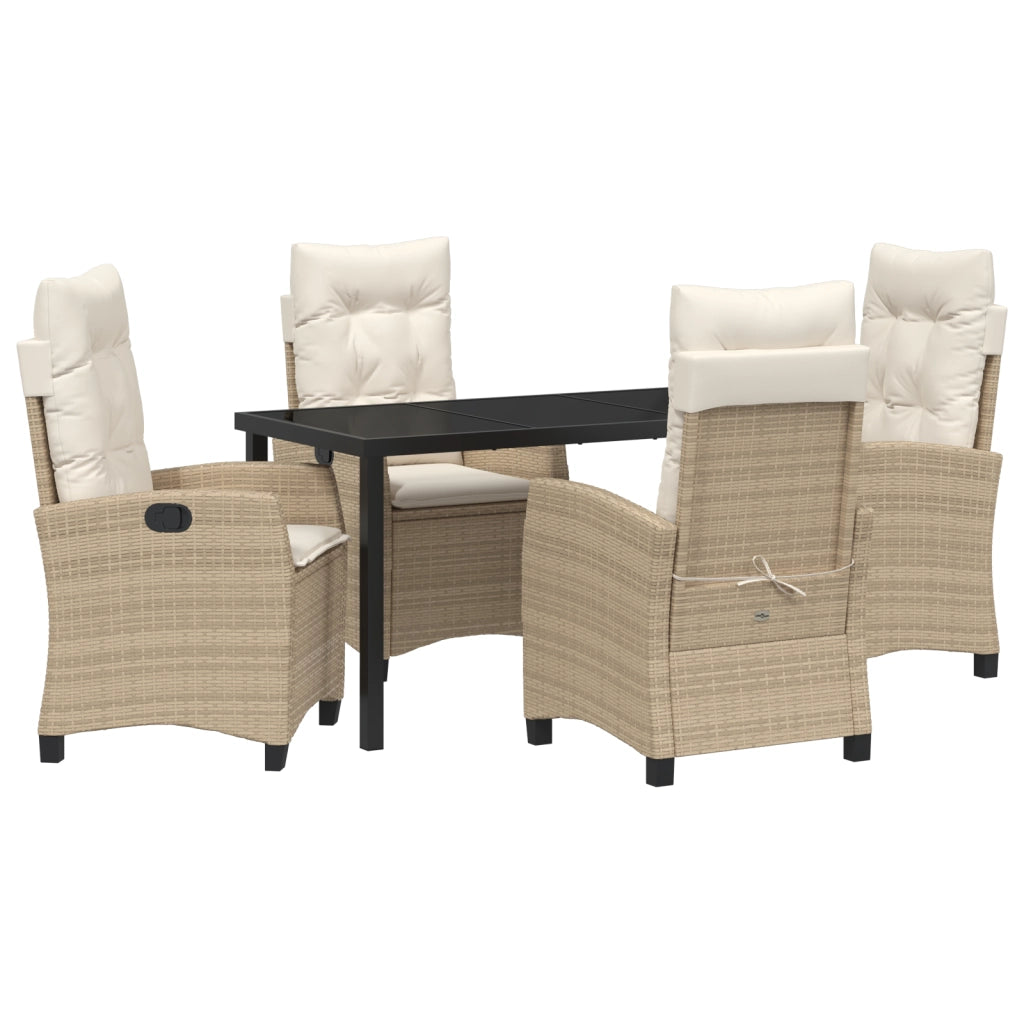 Set da Pranzo da Giardino 5 Pezzi con Cuscini Beige in Rattan Sintetico