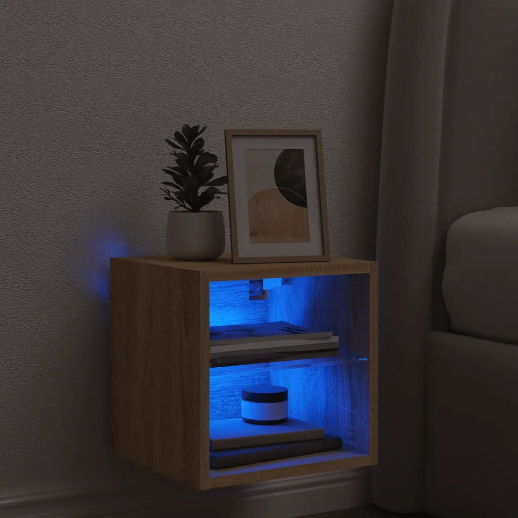 Mobile TV a Parete con Luci LED Rovere Sonoma 30x28,5x30 cm 836977