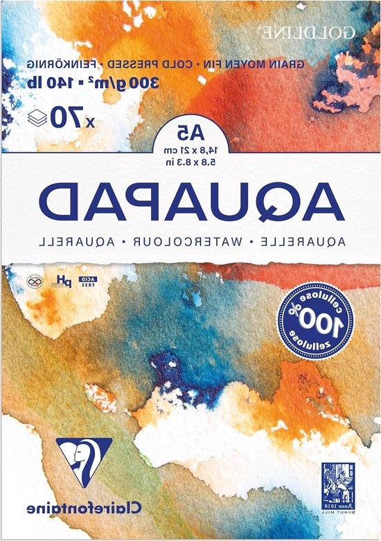 Blocco aquarello Aquapad A5 con 70 fogli 300 g medio-graniglia